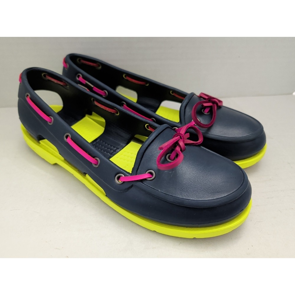 Crocs Beach Line Slip-on Boat Shoes Loafers Navy/Citrus Colorful Women's Sz 9